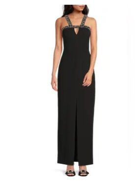 VINCE CAMUTO
Embellished Gown 
Black Beaded Strap Evening Gown